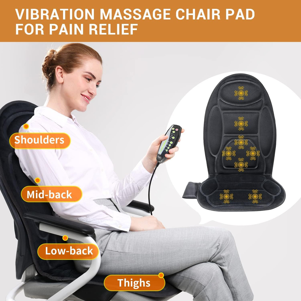 Mynt Vibration Massage Seat Cushion Memory Foam Support Chair Pad, Back  Massager With 8 Vibrating Motors