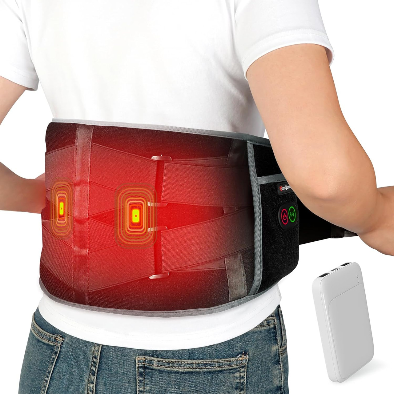 Cordless Heating Pad With Massage - Rechargeable, 5 Heat & 3 Vibration  Levels, Red Light Therapy Belt For Back Pain Rechargeable Heating Belt