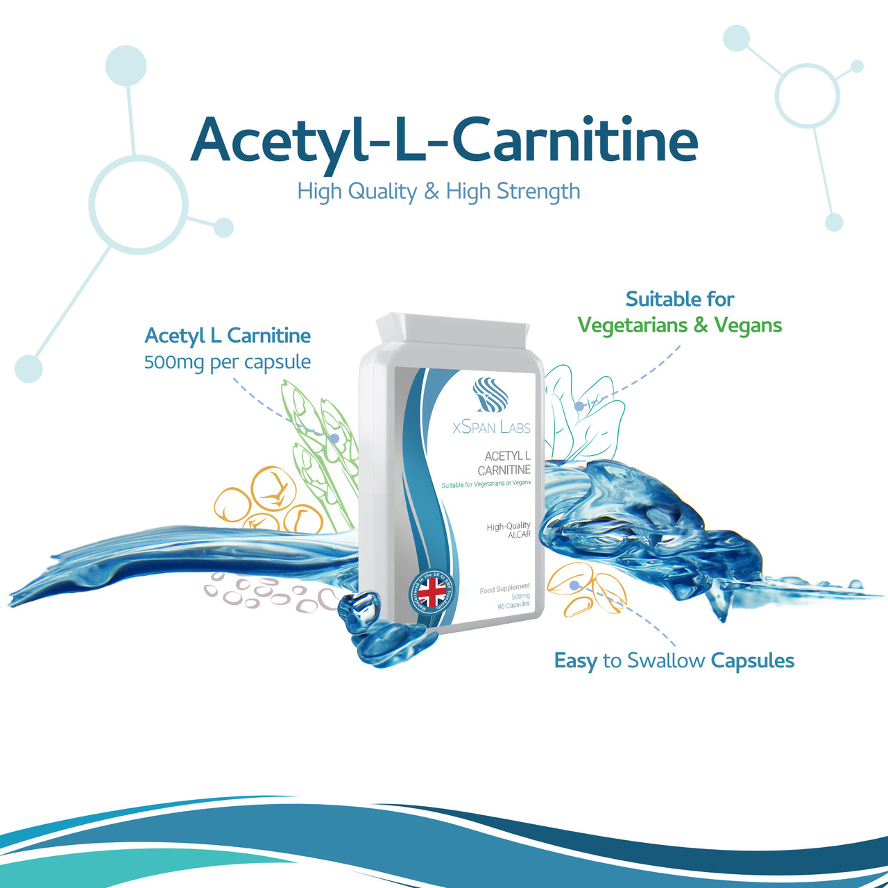 l carnitine 10ml Xspanlabs Acetyl-L-Carnitine 500mg 90 Capsules