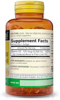 Mason Natural Vitamin D3 125 Mcg (5000 Iu) Supports Bone Muscle Immune Health From Fish Liver Oil 50 Softgels Pack Of