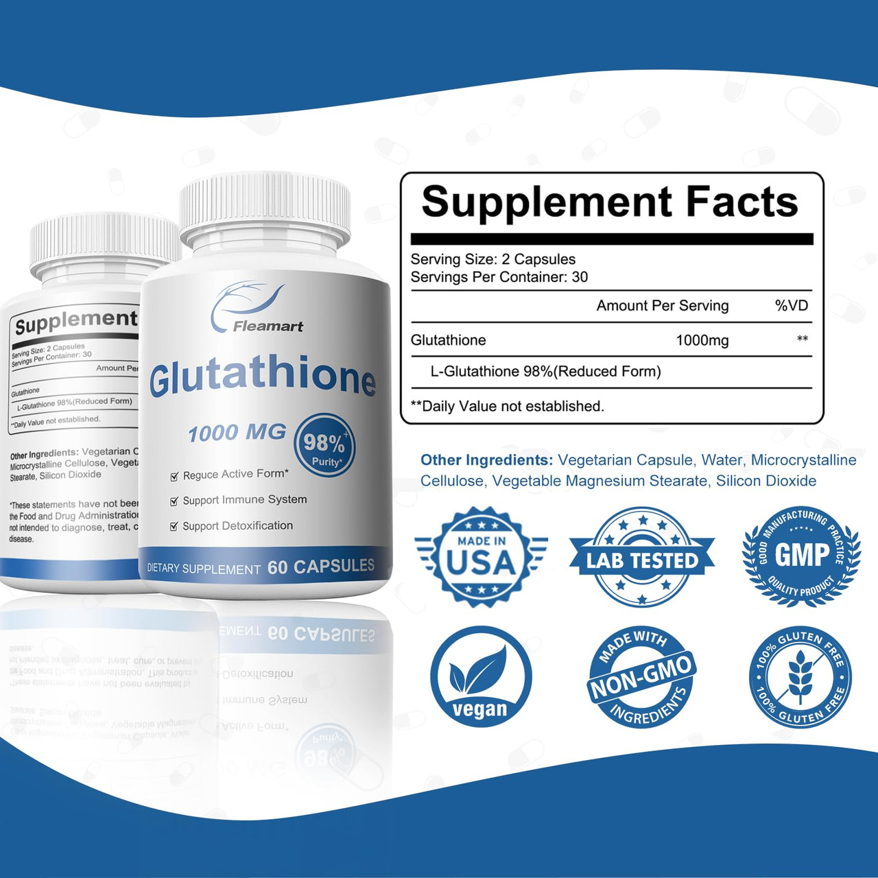 Fleamart Click to see full view Glutathione Supplement 98%+ Highly Purified  and Bioavailable Skin Care