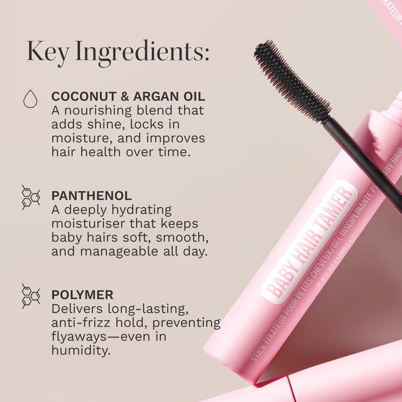 HAIR BURST Baby Hair Tamer Stick Instant Smoothing Finishing Baby Hair Flyaway Tamer, Non-Greasy Hair Frizz Control Brush with Nourishing Coconut