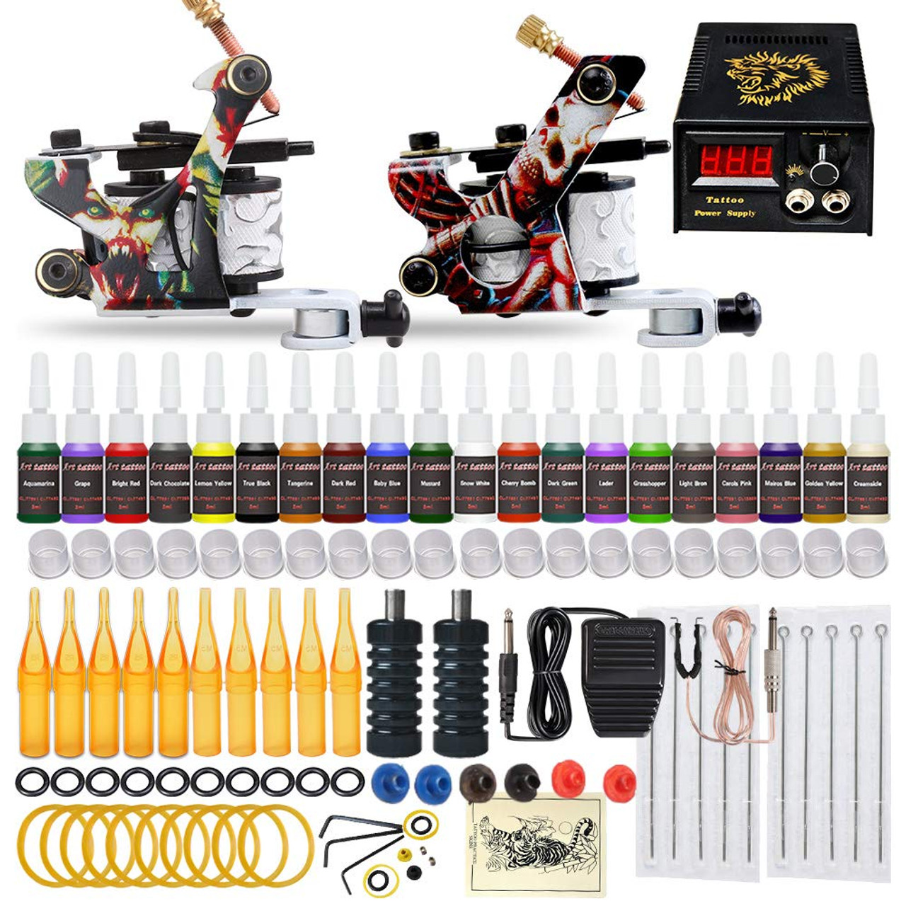 HAWINK Complete Tattoo Kit for Beginners 2 Pro Tattoo Machine Kit Tattoo  Power Supply 7 tattoo