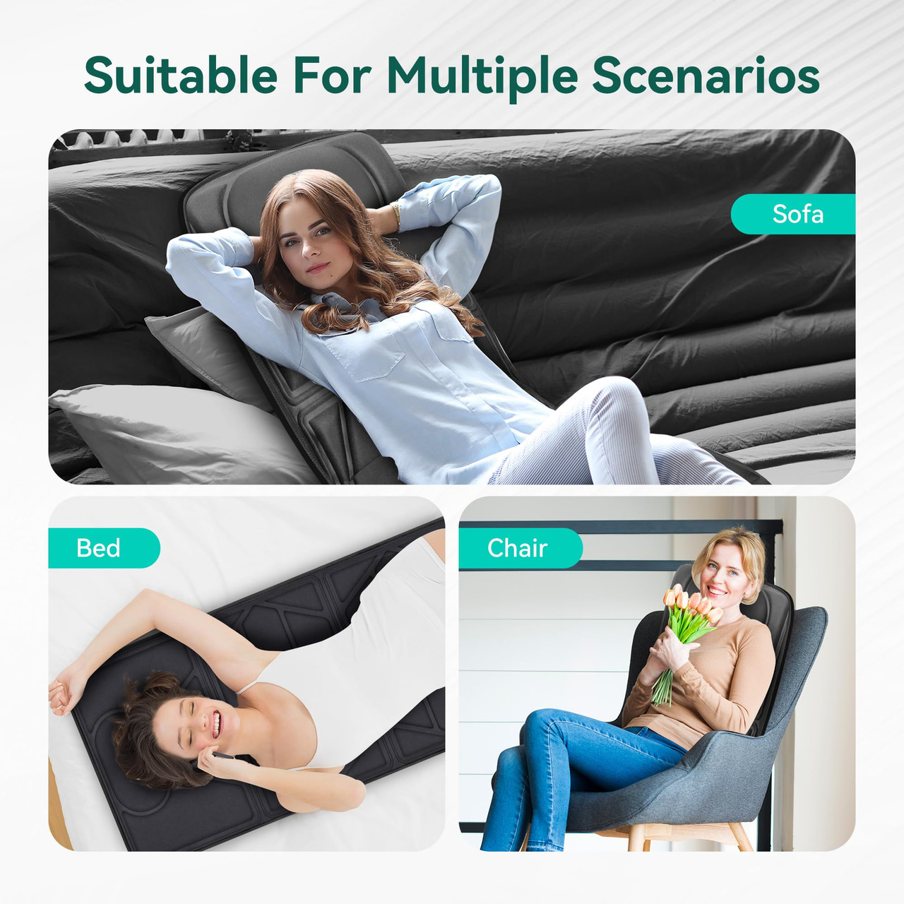 Snailax Massage Mat with Heat, Back Massage Pad for Bed, Chair, 10