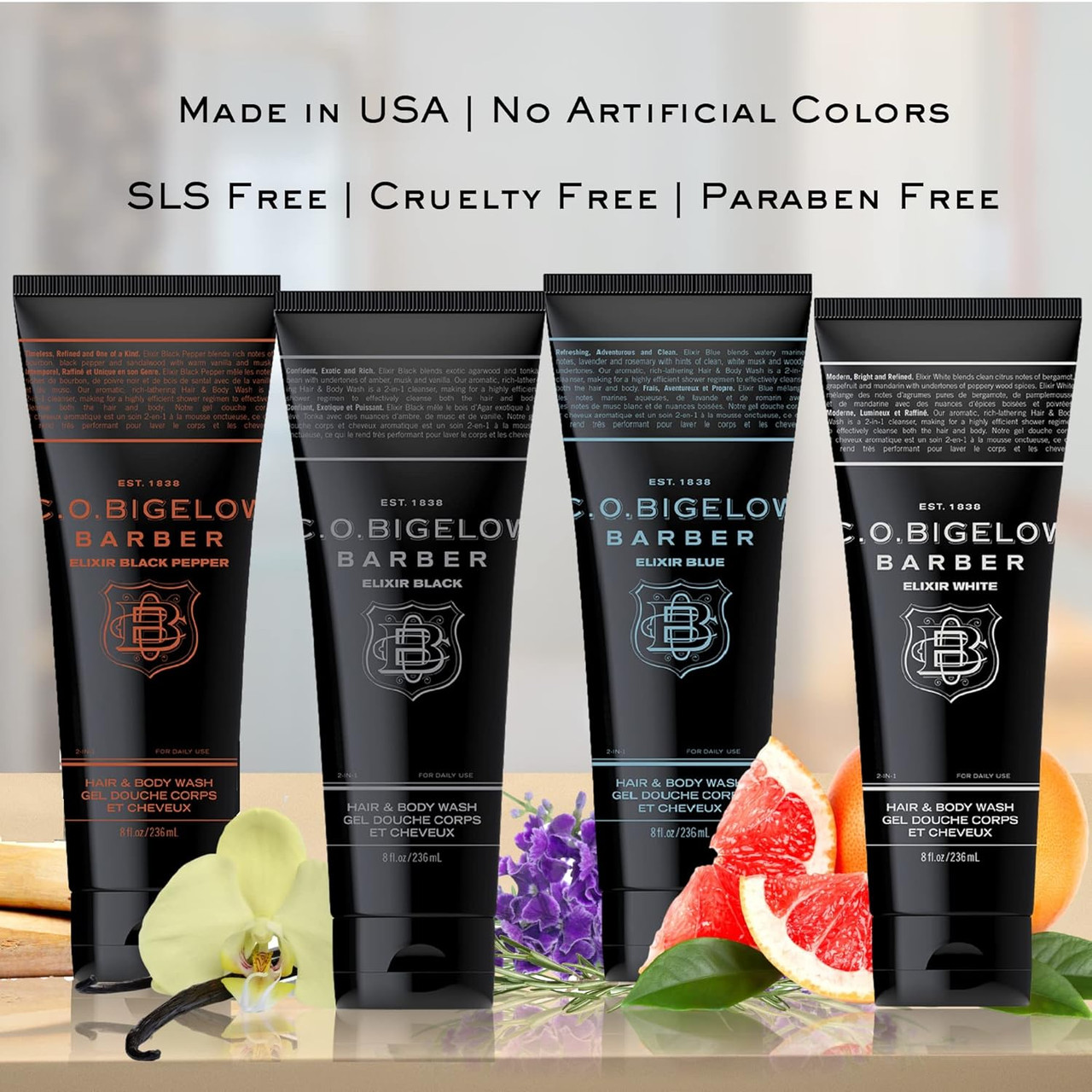 C. O. Bigelow Elixir Black Hair & Body Wash For Men Musk & Vanilla 