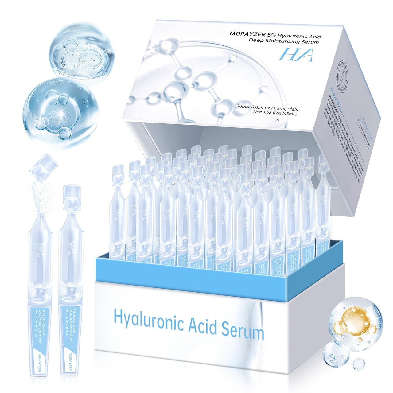 Mopayzer 60 Pcs 5% Hyaluronic Acid Serum Ultra-Hydrating Vials