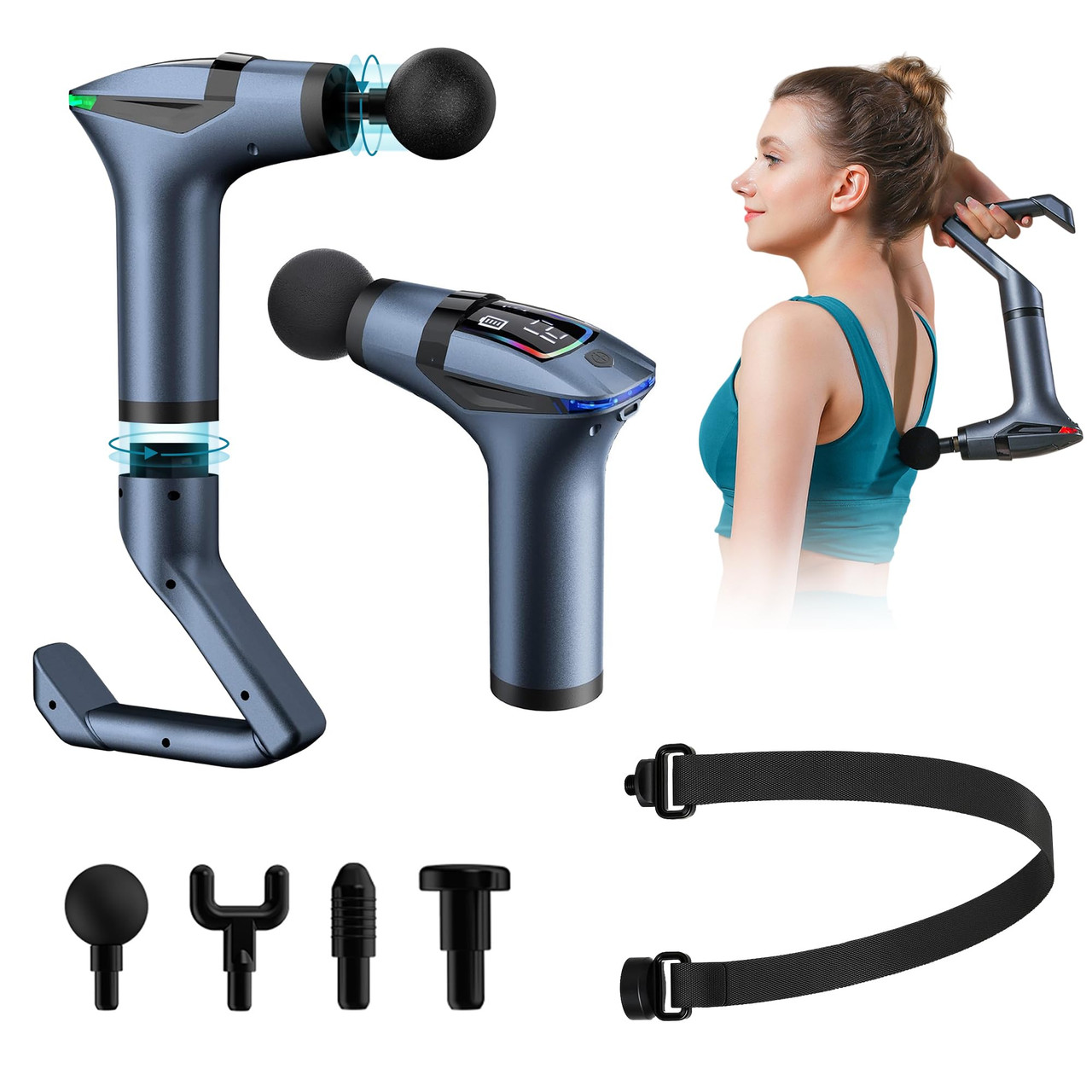 ELEVANZA 3-in-1 Massage Gun Extended Handle & Belt with | Buy at