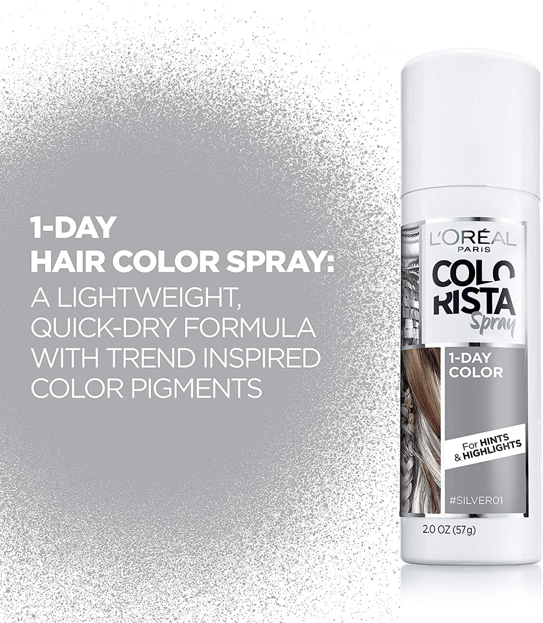 L'Oreal Paris Colorista 1-Day Washable Temporary Hair Color Spray, Silver,  2 Ounce