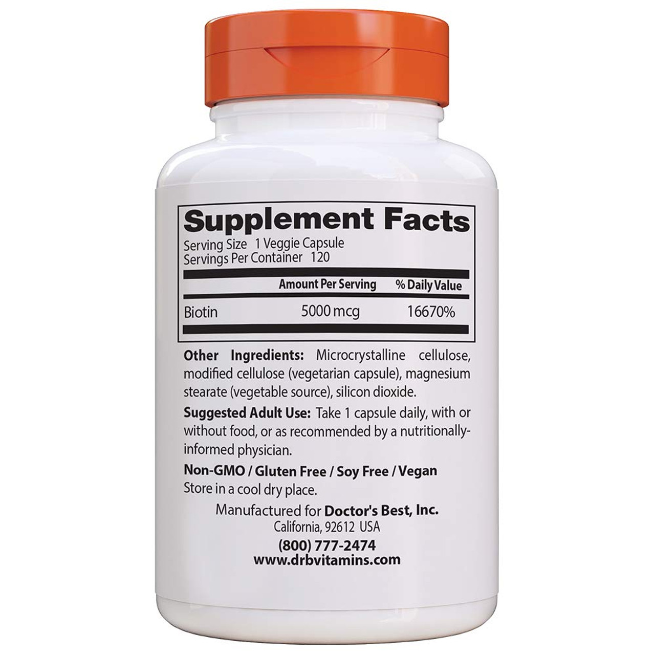 Doctor's Best Biotin 5000 mcg 120 Veggie Caps