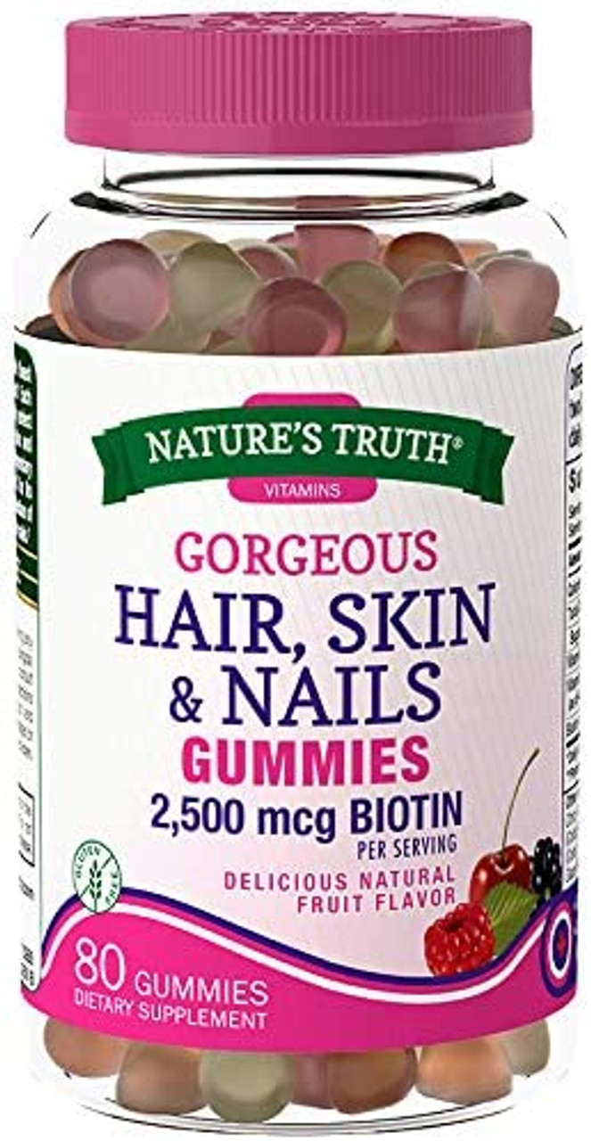 Nature's Truth Hair, Skin & Nails Gummies 2500 mcg Biotin Fruit Flavor - 80  ct, Pack of