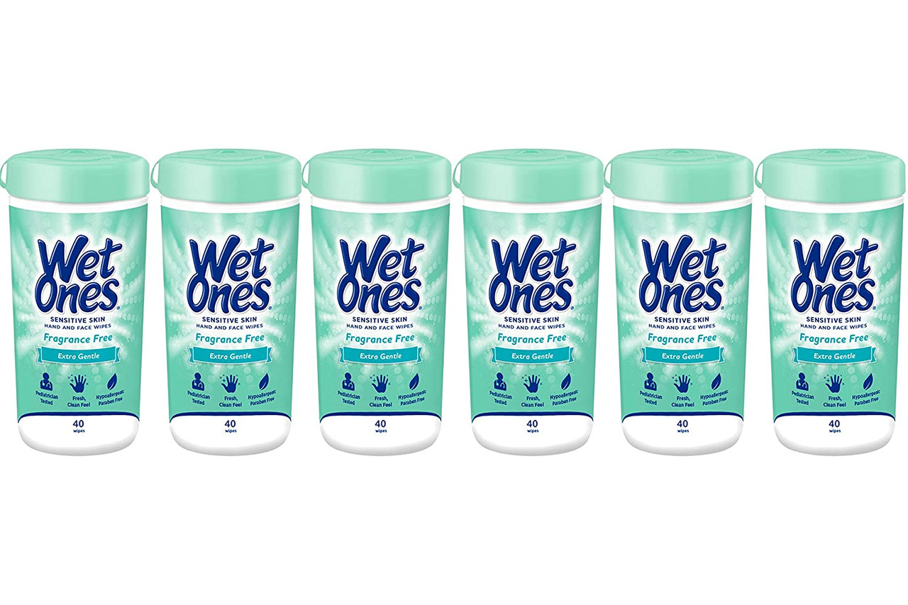 (6 pack) Wet Ones Antibacterial Hand Wipes Canister, Tropical Splash, 40 Ct, White