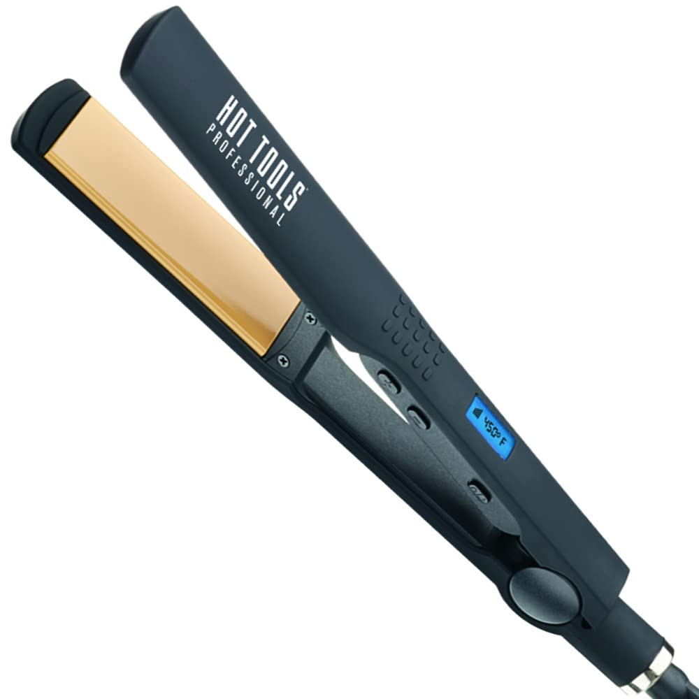 HOT TOOLS Professional Wide Plate Digital Salon Flat Iron for Reduced  Frizz, 1/4 Inches