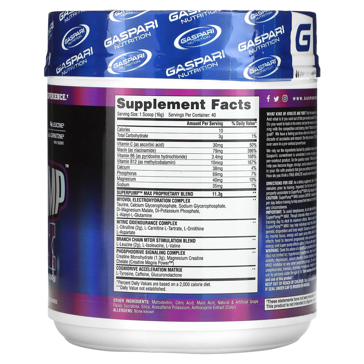 SuperPump Max, Grape Cooler, 1.41 lbs (640 g), Gaspari Nutrition