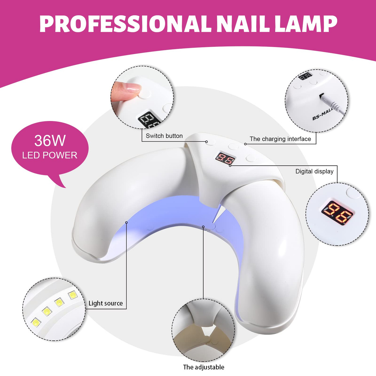 Kupa Mani-pro GLO LED/UV Lamp 36W - White with Purple Trim – Skylark Nail  Supply