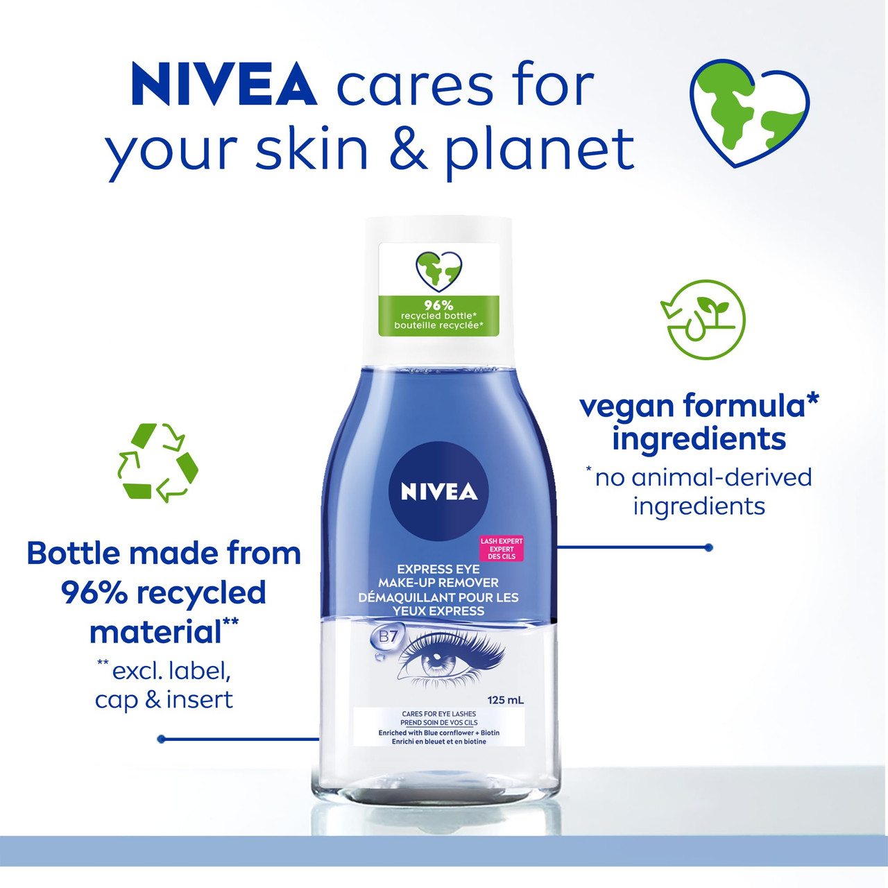 NIVEA 2-Phasen Augenreiniger Mit Biotin & Kornblume | 125 Ml, Für Wasserfestes Make-up | Auch Für Kontaktlinsenträger
