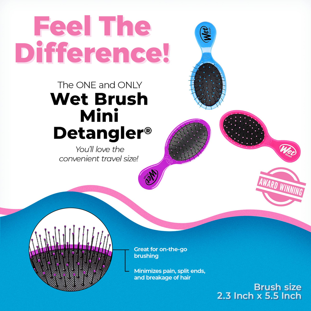 Wet Brush Multi Pack Squirt Detangler Hair Brushes Pink Purple and Blue  3Pack Mini Detangling Brush