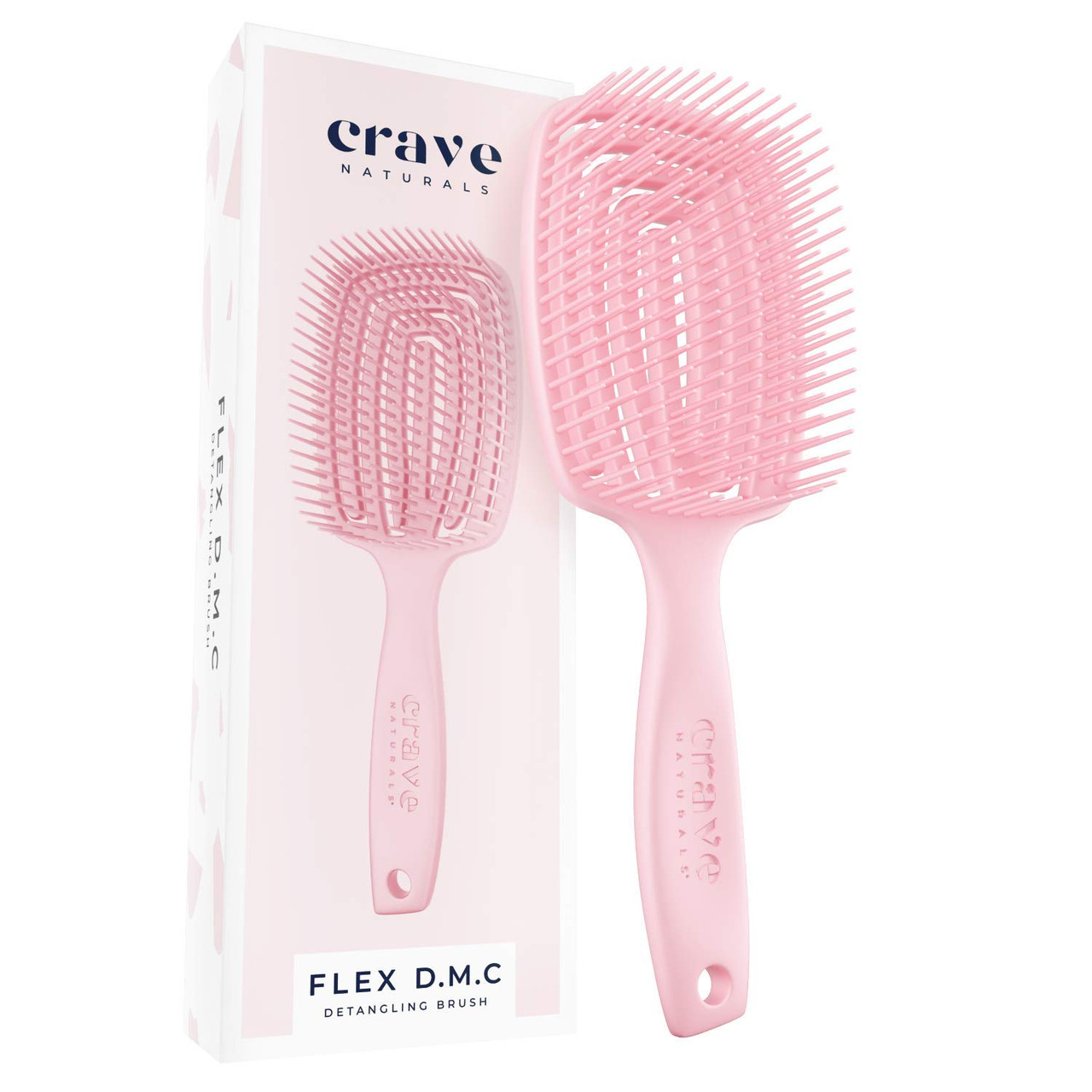Crave Naturals FLEX DMC Detangling Brush for Thick Curly Hair Flexible Detangler Hairbrush Square Paddle PINK