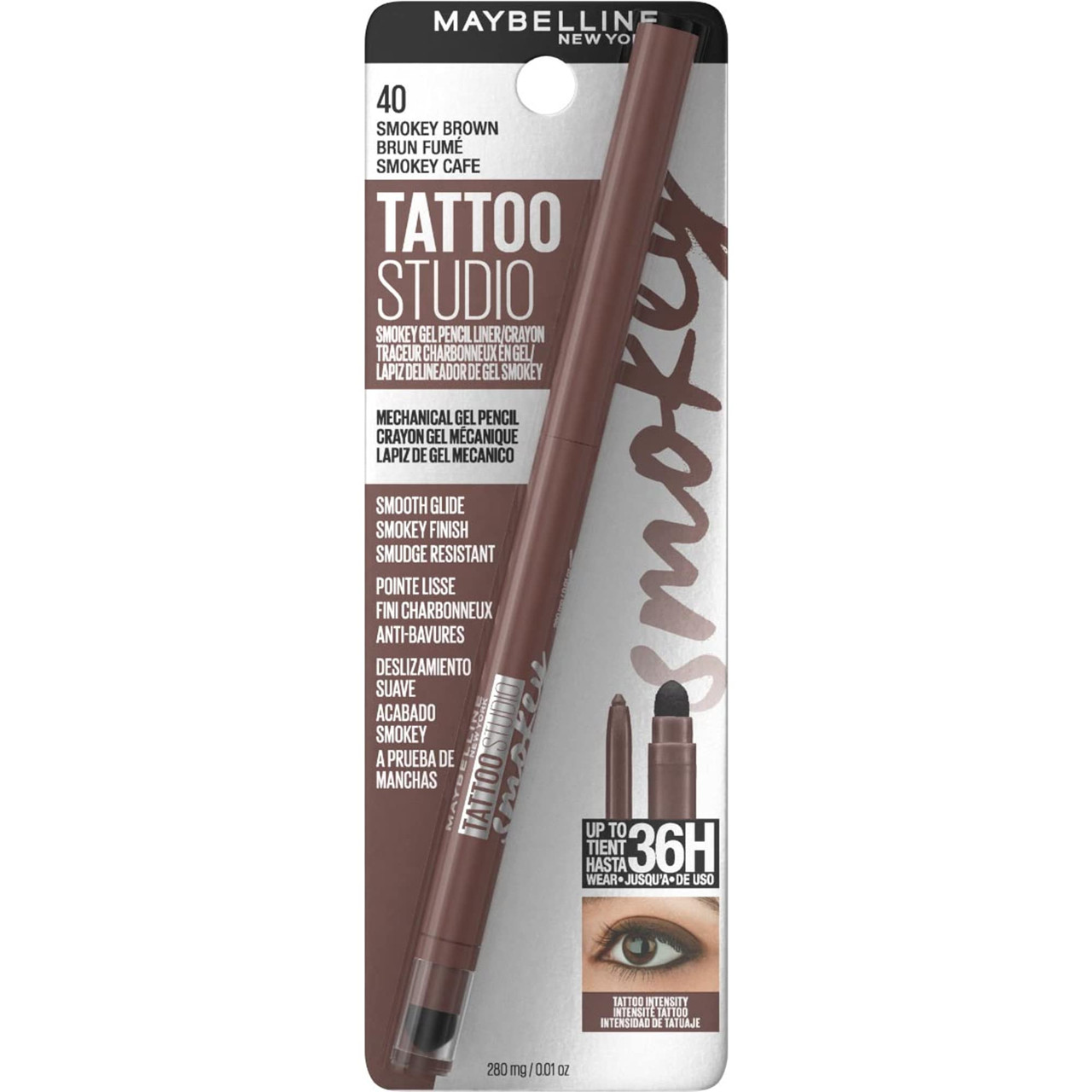 Maybelline New York TattooStudio Waterproof Mechanical Gel Eyeliner Pencil  Smokey Brown 001 Oz 1 count