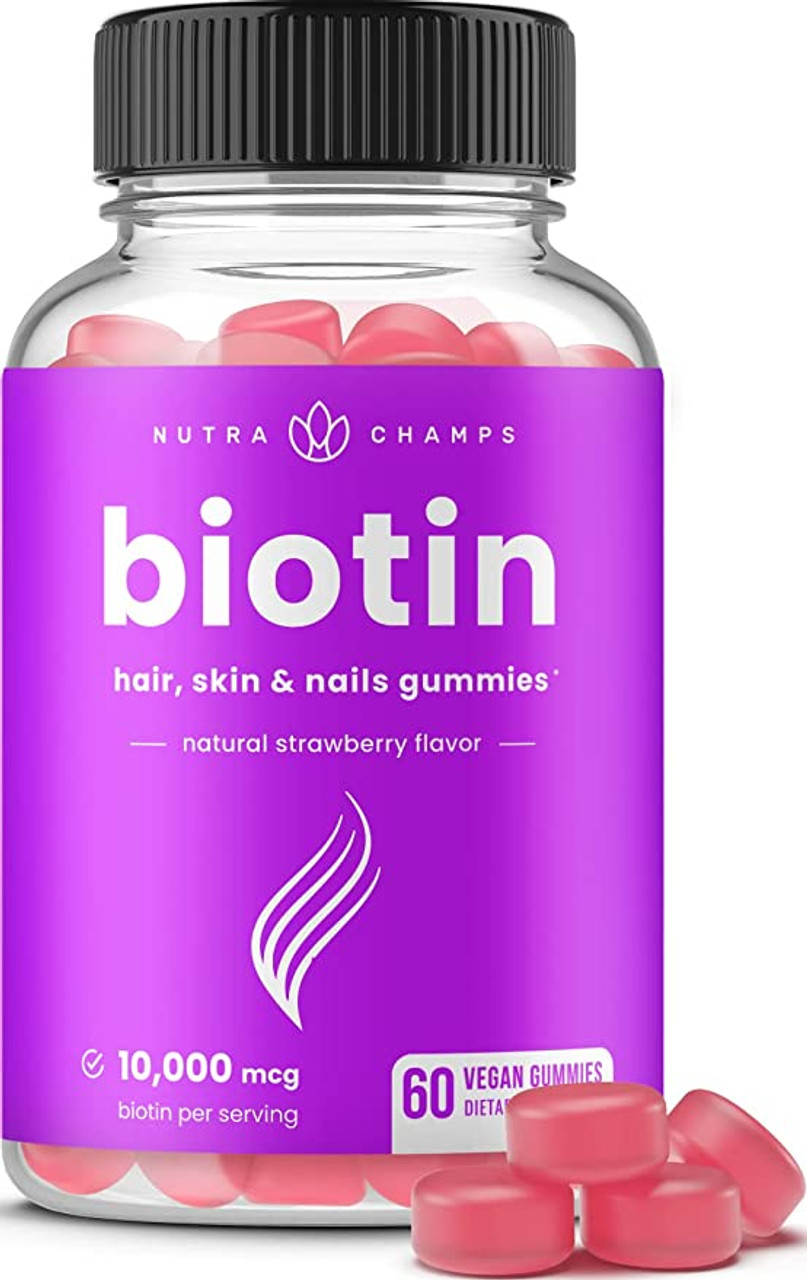 Biotin Gummies 10000mcg [Highest Potency] for Healthy Hair, Skin & Nails  Vitamins for Women, Men & Kids - 5000mcg in Each Hair Vitamins Gummy -  Vegan, Non-GMO, Hair Growth Supplement - Kiwla