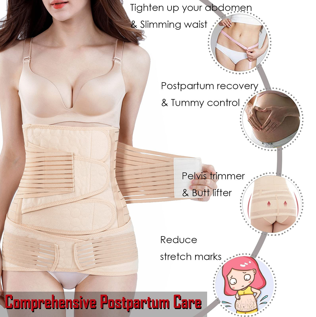 Wabjtam 2 In 1 Postpartum Belly Wrap Waist/pelvis Belt C-section