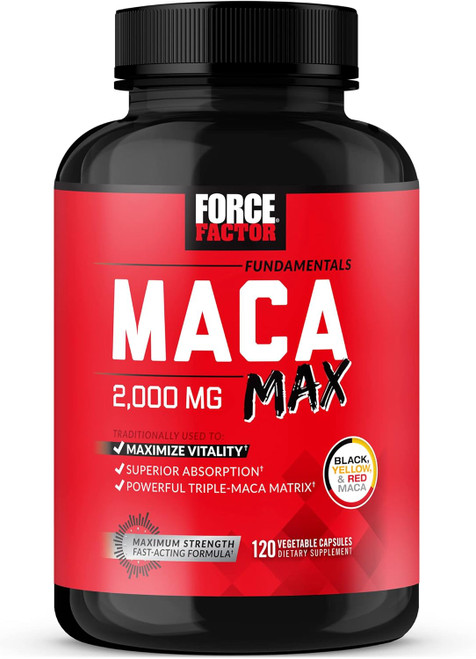 Force Factor Maca Max Maca Root Capsules to Maximize Vitality & Performance Made with Black Maca Red Maca & Yellow Maca Powder Maca Root Powder 2000mg 120 Capsules