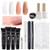 Gaoy Poly Nail Extension Gel Kit Of 4 Colors With Top Coat Base Coat Dual Forms And Tools Nail Enhancement All-In-One Builder Gel French Manicure Kit