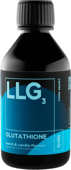 LLG3 liposomal Glutathione 240ml  lipolife. Formulated with Setria Glutathione New Peach  Vanilla Flavour.
