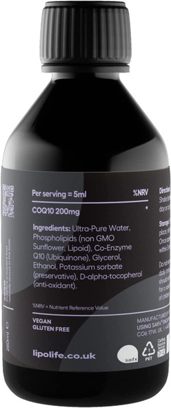 LLQ1 liposomal CoQ10240ml  lipolife  Made in The UK by Experts in liposomes