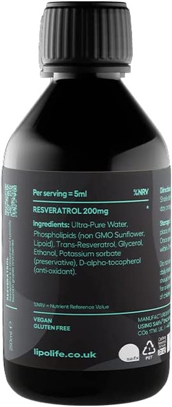 LLR1  liposomal Resveratrol  240ml lipolife  Advanced Nutrient delivery
