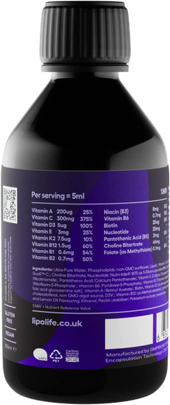 LVC5  Liposomal Vegan Multivitamin  240ml  Strawberry  Lemon Flavour  lipolife. Advanced Nutrient Delivery