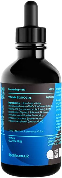 LVB1 liposomal Vegan Vitamin B1260ml  lipolife  Highly absorbable Vitamin B12 for Energy Support and Reduction in Fatigue