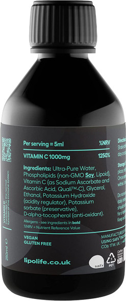 LVC1 liposomal Vitamin C  lipolife  2 x 240ml 100 Servings of 1g Vitamin C. Formulated with QualiC and Sunflower phospholipids.