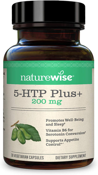 NatureWise 5HTP Max Potency 200mg Mood Balance Natural Support for Sleep  Normal Weight Maintenance EasyDigest Delayed Release Capsules Enhanced w/ Vitamin B6 NonGMO 1 Month Supply  30 Count