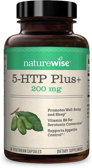 NatureWise 5HTP Puls  Potency 200mg Mood Support Natural Sleep Aid Promotes a Normal Weight EasytoDigest Delayed Release Capsules Enhanced w/ Vitamin B6 NonGMO 2 Month Supply  60 Count