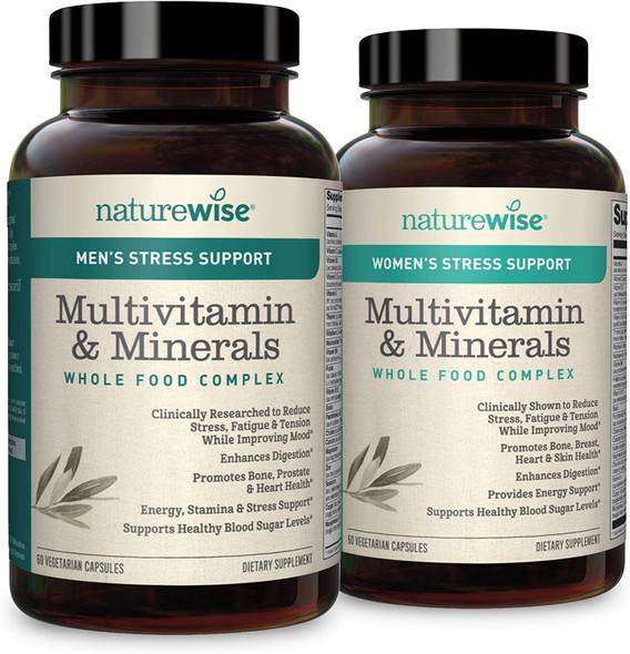NatureWise Womens  Mens Multivitamins with Stress Support from Sensoril Ashwagandha for Adaptation  Resilience 30 Day Supply  60 Capsules