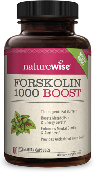 NatureWise Premium Forskolin 1000 Boost Highest Concentration Pure Forskolin for Weight Maintenance  Natural Thermogenic Blend with Green Tea Yerba Mate Guarana Coleus Forskohlii 1 Month Supply