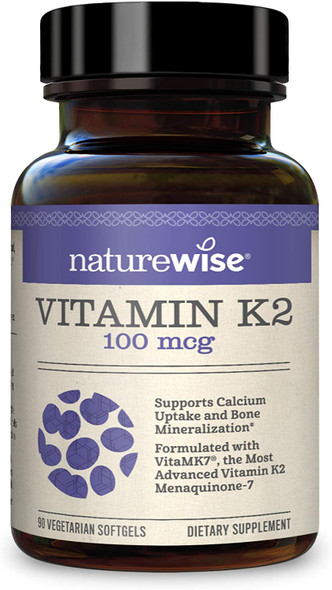 NatureWise Vitamin K2 Support Strong Bones with VitaMK7 Menaqui7 90 Count Pack of 1