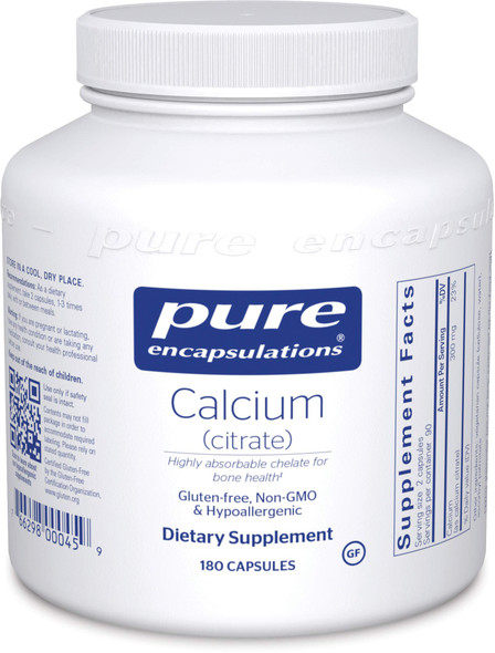 Pure Encapsulations Calcium (Citrate) | Supplement For Bones And Teeth, Colon Health, And Cardiovascular Support | 180 Capsules