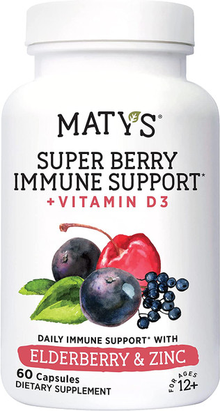 Matys Super Berry Immune Support  Daily Immune Supplement Made with Elderberry Aronia Berry Zinc  D3  Capsules 60 Count