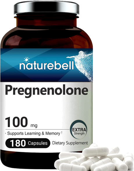 Super Pregnenolone 100mg 180 Capsules Premium Pregnenolone Supplement Pregnenolone Micronized Grade for Higher Absorption Supports Cognitive Function and Immune System No GMOs No Soy