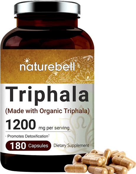 Double Strength Triphala Supplement Made with Organic Amla Bibhitaki Haritaki Fruit Complex 1200mg Per Serving 180 Capsules 3 in 1 Formula Supports Digestive Health NonGMO