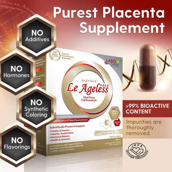 LABO Nutrition Le Ageless Capsule  Le Revital Serum Placenta Cell Rejuvenating Therapy from Japan Enhanced with Nano Collagen Placenta Extract Support Healthy Aging Reduce Wrinkles Dark Spot