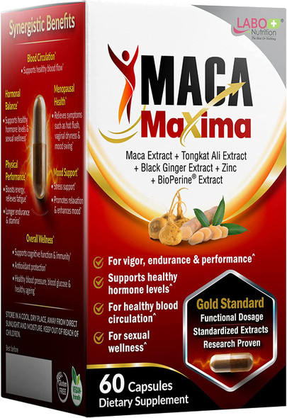 MacaMaxima Peruvian Maca Root Tongkat Ali Black Ginger Zinc and Black Pepper Extract Supplement for Men and Women Supports Reproductive Health Energy Stamina and Mood NonGMO Vegan Pills