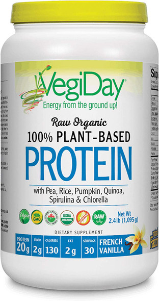 VegiDay Raw Organic PlantBased Protein by Natural Factors Vegan Protein Powder French Vanilla 2.4 Lbs