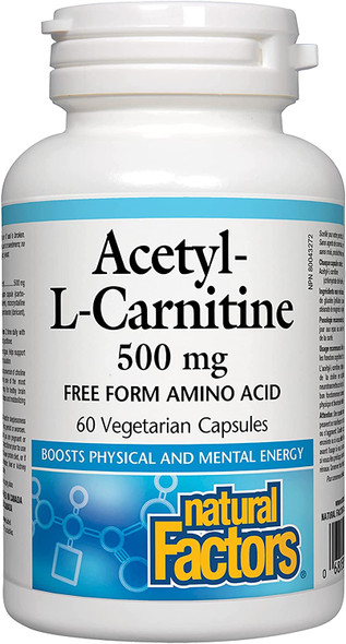 Natural Factors Acetyl LCarnitine 500 milligrams 60 Vegetarian Capsules