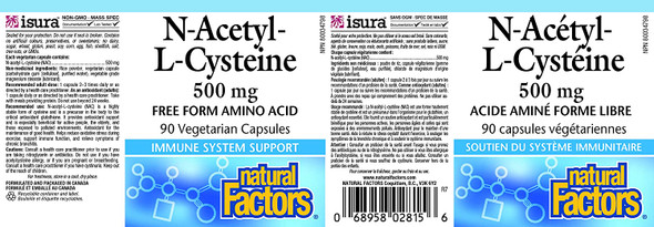 NAcetyl Cysteine NAC 500mg Free Form Natural Factors 90 Caps