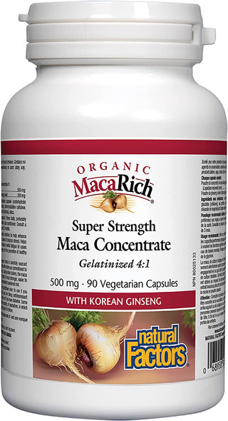MacaRich by Natural Factors Super Strength Power Maca Superfruit Antioxidant Supplement with Ginseng 90 capsules 90 servings