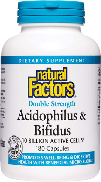 Natural Factors Acidophilus  Bifidus Double Strength Probiotic and Prebiotic Formula 180 Capsules