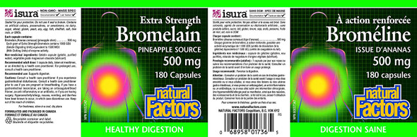 Natural Factors Bromelain 500 mg Enzyme Support for a Healthy Digestive System 180 Capsules.