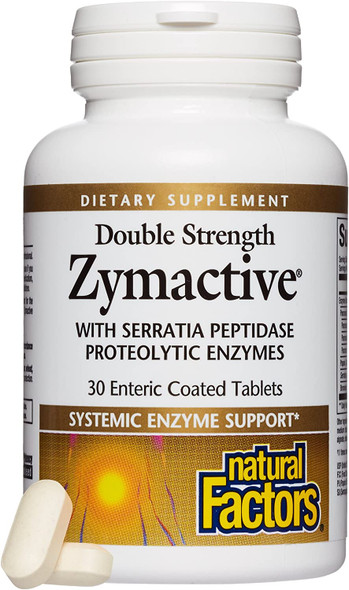 Natural Factors  Zymactive Proteolytic Enzyme Double Strength Supports a Healthy Inflammatory Response to Help Muscle and Joint Function Gluten Free NonGMO 30 Enteric Coated Tablets